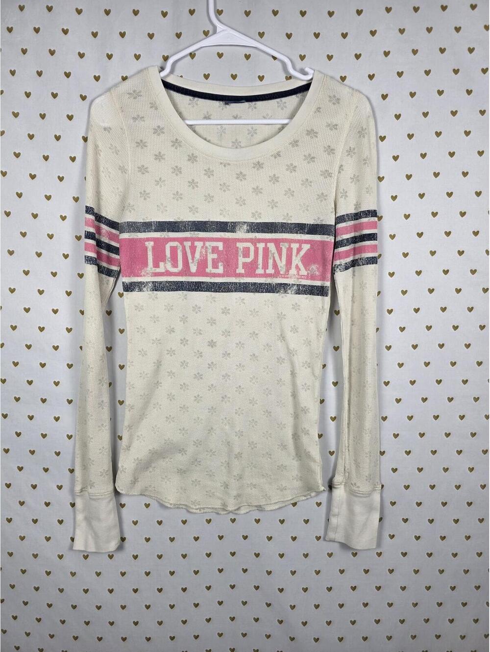 Victorias Secret PINK VINTAGE y2k Long Sleeve Logo Waffle Shirt Medium